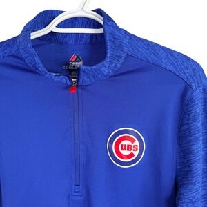 Majestic Chicago Cubs 1/4 Zip Pullover Mens S Blue Cool Base MLB Logo